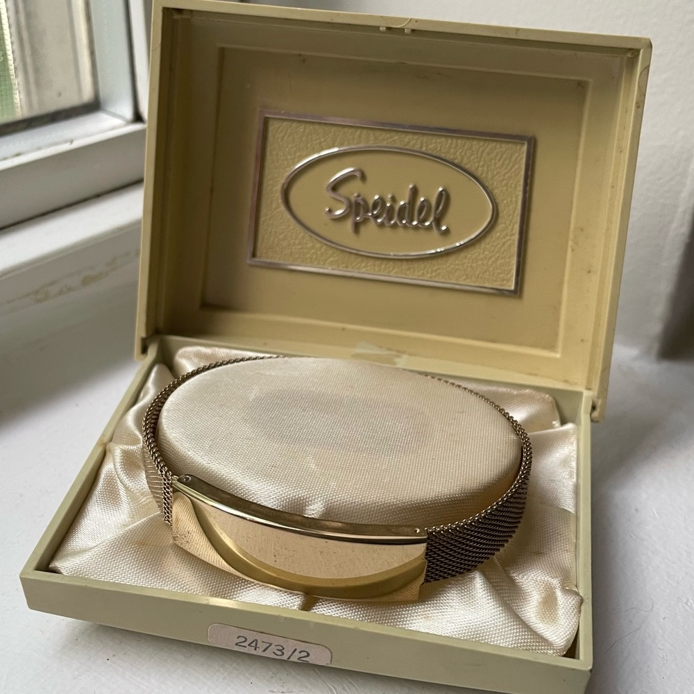 Vintage 1960s 1970s Speidel Goldtone with Stainless Face ID Bracelet NIB